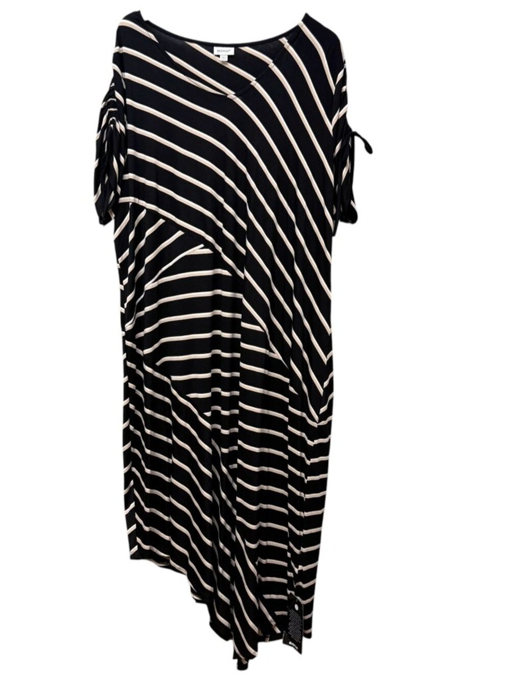 Avenue Maxi Tee Dress Womens Plus Size 26/28 Black Stripe Stretch Jersey NWOT